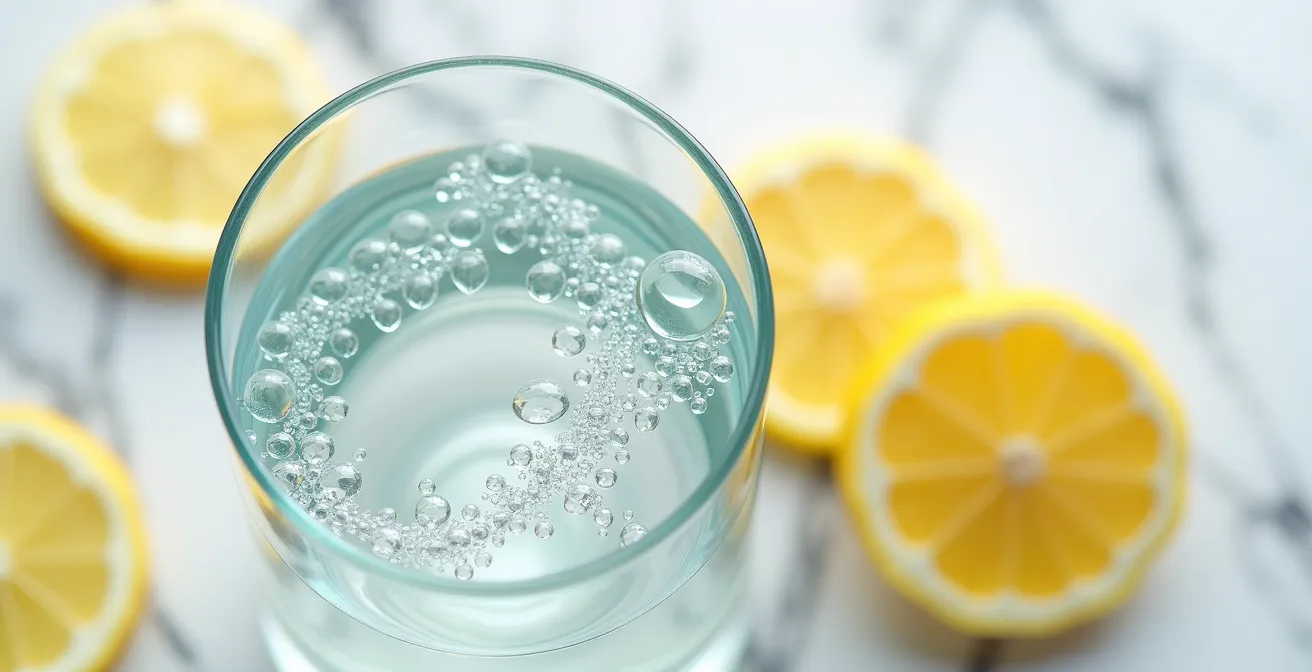 Carafe en verre transparent avec eau cristalline et citrons pour le détartrage naturel