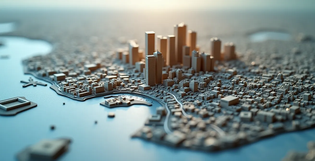 Vue aérienne du quartier diplomatique de la Rive Droite avec les principaux hôtels et missions