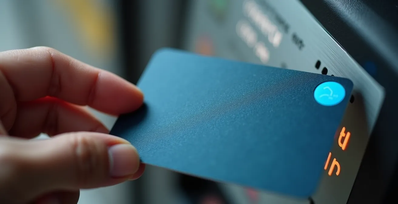 Gros plan sur une main tenant une carte de transport avec un chronomètre flou en arrière-plan