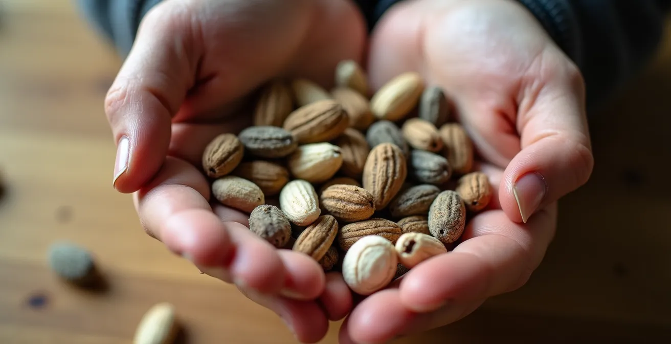 Enfant de 10 ans examinant des graines à la loupe dans un laboratoire du jardin botanique