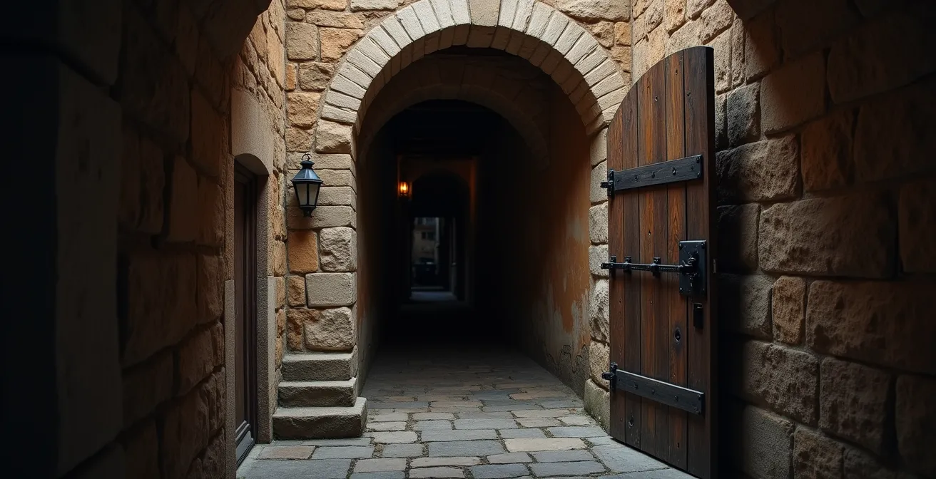 Entrée mystérieuse d'un passage voûté médiéval dans la Vieille-Ville de Genève