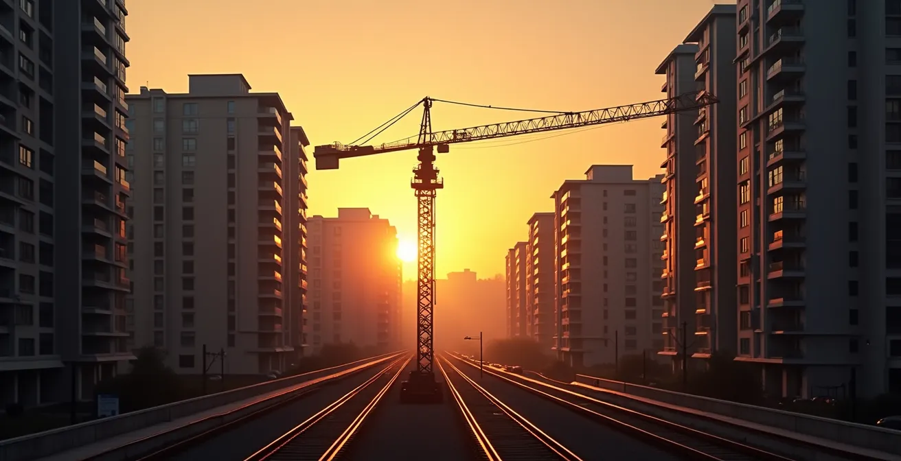 Vue perspective d'un nouveau quartier en développement autour d'une gare du Léman Express