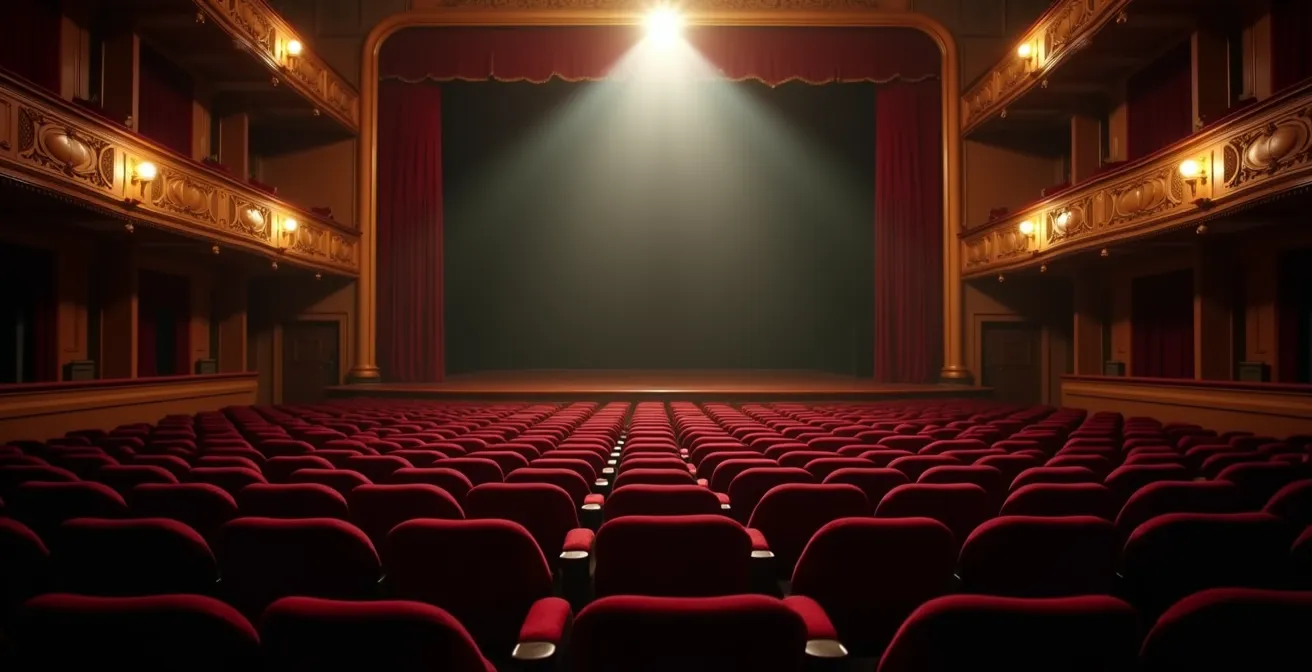 Vue intérieure du Théâtre de Carouge avec ses rangées de fauteuils rouges et son architecture théâtrale classique